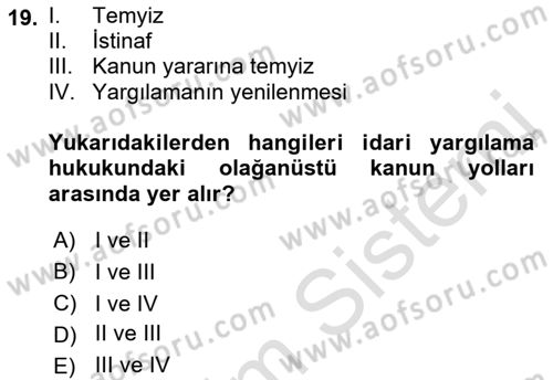 Yargı Örgütü Ve Tebligat Hukuku Dersi 2023 - 2024 Yılı (Vize) Ara Sınav Soruları 19. Soru