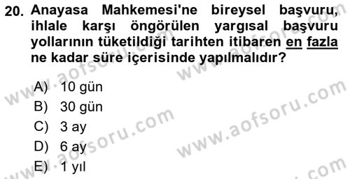 Yargı Örgütü Ve Tebligat Hukuku Dersi 2023 - 2024 Yılı (Vize) Ara Sınav Soruları 20. Soru
