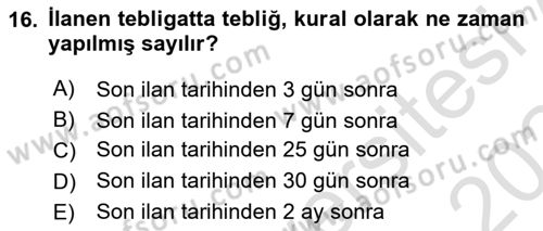 Yargı Örgütü Ve Tebligat Hukuku Dersi 2023 - 2024 Yılı Yaz Okulu Sınav Soruları 16. Soru