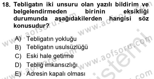 Yargı Örgütü Ve Tebligat Hukuku Dersi 2023 - 2024 Yılı Yaz Okulu Sınav Soruları 18. Soru