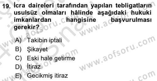Yargı Örgütü Ve Tebligat Hukuku Dersi 2023 - 2024 Yılı Yaz Okulu Sınav Soruları 19. Soru