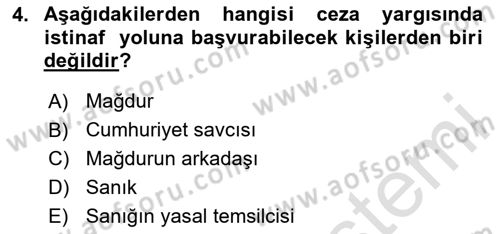 Yargı Örgütü Ve Tebligat Hukuku Dersi 2023 - 2024 Yılı Yaz Okulu Sınav Soruları 4. Soru