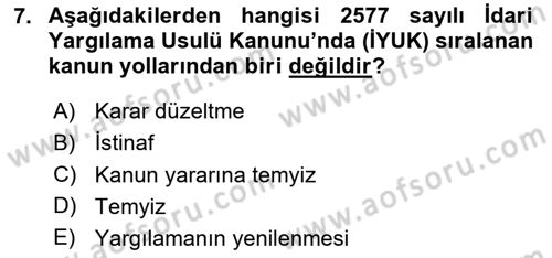 Yargı Örgütü Ve Tebligat Hukuku Dersi 2023 - 2024 Yılı Yaz Okulu Sınav Soruları 7. Soru