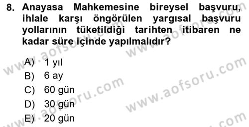Yargı Örgütü Ve Tebligat Hukuku Dersi 2023 - 2024 Yılı Yaz Okulu Sınav Soruları 8. Soru