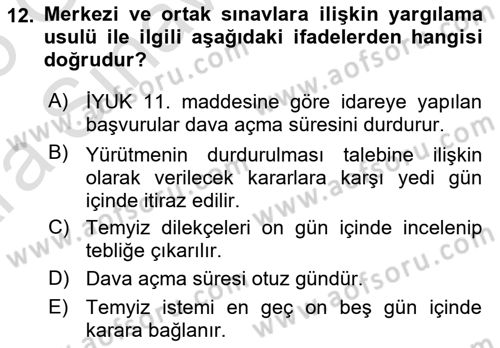 Yargı Örgütü Ve Tebligat Hukuku Dersi 2024 - 2025 Yılı (Vize) Ara Sınav Soruları 12. Soru