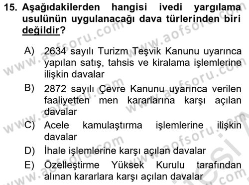 Yargı Örgütü Ve Tebligat Hukuku Dersi 2024 - 2025 Yılı (Vize) Ara Sınav Soruları 15. Soru