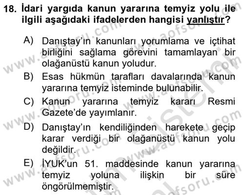 Yargı Örgütü Ve Tebligat Hukuku Dersi 2024 - 2025 Yılı (Vize) Ara Sınav Soruları 18. Soru