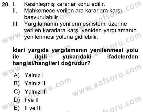 Yargı Örgütü Ve Tebligat Hukuku Dersi 2024 - 2025 Yılı (Vize) Ara Sınav Soruları 20. Soru