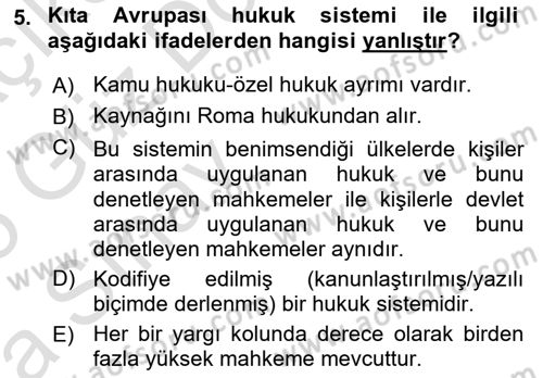 Yargı Örgütü Ve Tebligat Hukuku Dersi 2024 - 2025 Yılı (Vize) Ara Sınav Soruları 5. Soru