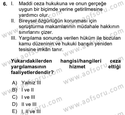 Yargı Örgütü Ve Tebligat Hukuku Dersi 2024 - 2025 Yılı (Vize) Ara Sınav Soruları 6. Soru