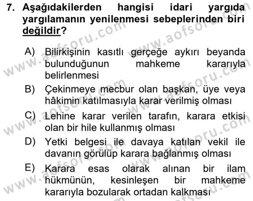 Yargı Örgütü Ve Tebligat Hukuku Dersi 2024 - 2025 Yılı (Final) Dönem Sonu Sınav Soruları 7. Soru