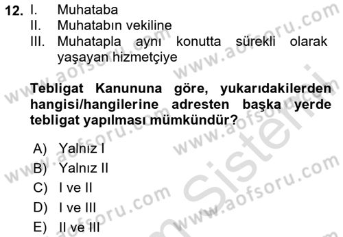 Yargı Örgütü Ve Tebligat Hukuku Dersi 2024 - 2025 Yılı Yaz Okulu Sınav Soruları 12. Soru