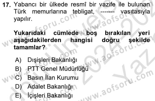 Yargı Örgütü Ve Tebligat Hukuku Dersi 2024 - 2025 Yılı Yaz Okulu Sınav Soruları 17. Soru