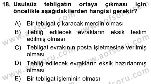 Yargı Örgütü Ve Tebligat Hukuku Dersi 2024 - 2025 Yılı Yaz Okulu Sınav Soruları 18. Soru