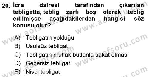 Yargı Örgütü Ve Tebligat Hukuku Dersi 2024 - 2025 Yılı Yaz Okulu Sınav Soruları 20. Soru