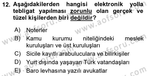 Yargı Örgütü Ve Tebligat Hukuku Dersi 2025 - 2026 Yılı (Final) Dönem Sonu Sınav Soruları 12. Soru