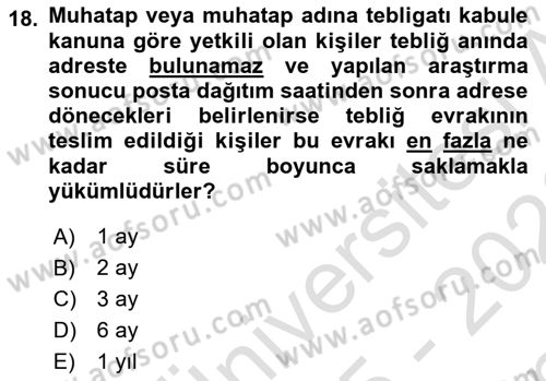 Yargı Örgütü Ve Tebligat Hukuku Dersi 2025 - 2026 Yılı (Final) Dönem Sonu Sınav Soruları 18. Soru