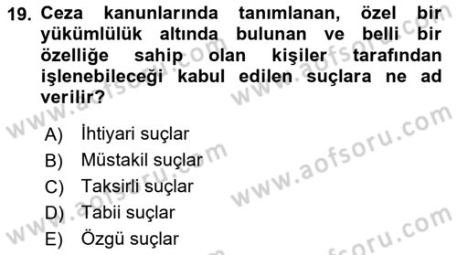 Yargı Örgütü Ve Tebligat Hukuku Dersi 2025 - 2026 Yılı (Final) Dönem Sonu Sınav Soruları 19. Soru