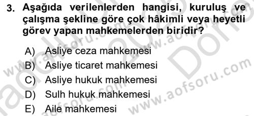 Yargı Örgütü Ve Tebligat Hukuku Dersi 2025 - 2026 Yılı (Final) Dönem Sonu Sınav Soruları 3. Soru