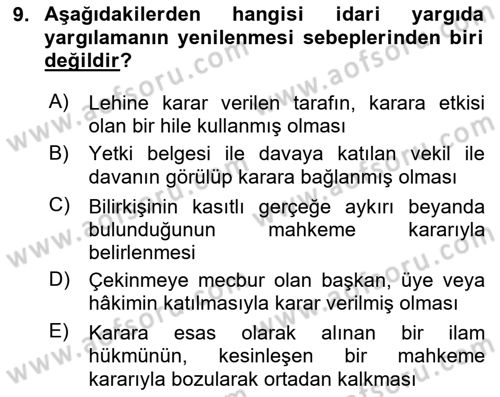 Yargı Örgütü Ve Tebligat Hukuku Dersi 2025 - 2026 Yılı (Final) Dönem Sonu Sınav Soruları 9. Soru