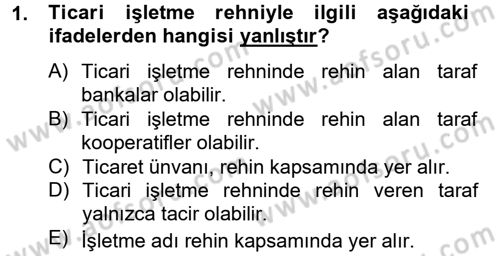 Ticaret Hukuku Dersi 2012 - 2013 Yılı (Vize) Ara Sınav Soruları 1. Soru
