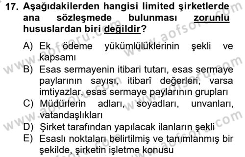 Ticaret Hukuku Dersi 2012 - 2013 Yılı (Vize) Ara Sınav Soruları 17. Soru