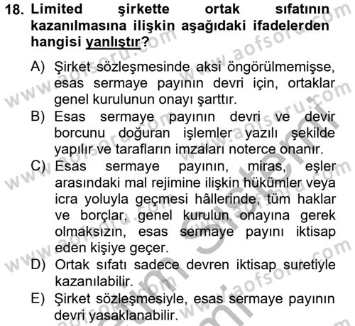 Ticaret Hukuku Dersi 2012 - 2013 Yılı (Vize) Ara Sınav Soruları 18. Soru