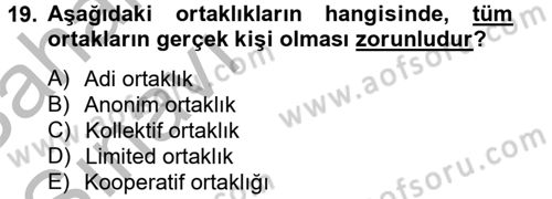 Ticaret Hukuku Dersi 2012 - 2013 Yılı (Vize) Ara Sınav Soruları 19. Soru