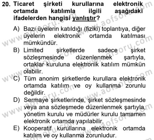 Ticaret Hukuku Dersi 2012 - 2013 Yılı (Vize) Ara Sınav Soruları 20. Soru