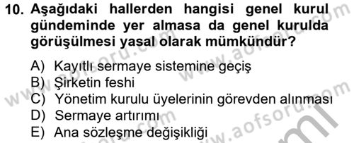 Ticaret Hukuku Dersi 2012 - 2013 Yılı (Final) Dönem Sonu Sınav Soruları 10. Soru