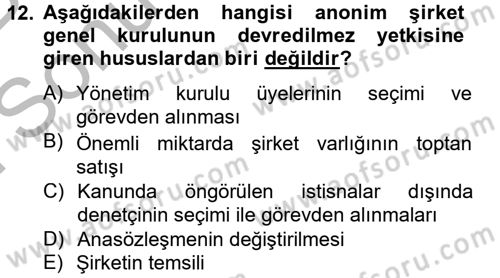 Ticaret Hukuku Dersi 2012 - 2013 Yılı (Final) Dönem Sonu Sınav Soruları 12. Soru