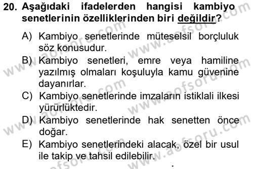 Ticaret Hukuku Dersi 2012 - 2013 Yılı (Final) Dönem Sonu Sınav Soruları 20. Soru