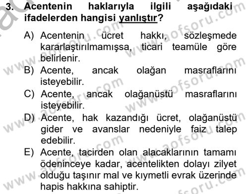 Ticaret Hukuku Dersi 2012 - 2013 Yılı (Final) Dönem Sonu Sınav Soruları 3. Soru