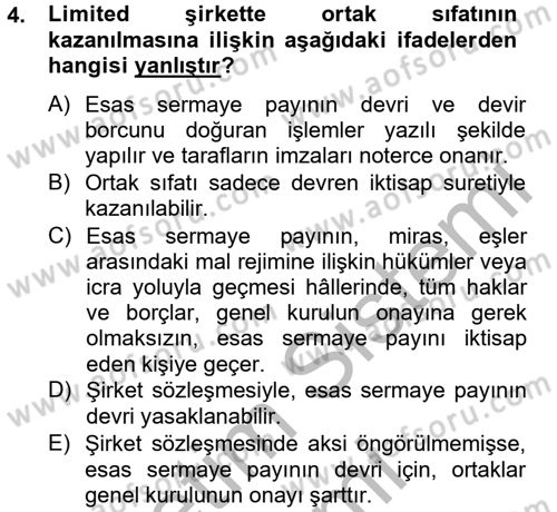 Ticaret Hukuku Dersi 2012 - 2013 Yılı (Final) Dönem Sonu Sınav Soruları 4. Soru