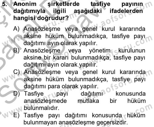Ticaret Hukuku Dersi 2012 - 2013 Yılı (Final) Dönem Sonu Sınav Soruları 5. Soru