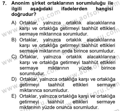 Ticaret Hukuku Dersi 2012 - 2013 Yılı (Final) Dönem Sonu Sınav Soruları 7. Soru