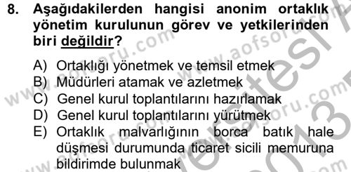 Ticaret Hukuku Dersi 2012 - 2013 Yılı (Final) Dönem Sonu Sınav Soruları 8. Soru