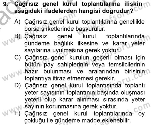 Ticaret Hukuku Dersi 2012 - 2013 Yılı (Final) Dönem Sonu Sınav Soruları 9. Soru