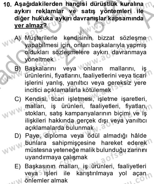Ticaret Hukuku Dersi 2013 - 2014 Yılı (Vize) Ara Sınav Soruları 10. Soru