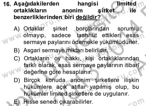 Ticaret Hukuku Dersi 2013 - 2014 Yılı (Vize) Ara Sınav Soruları 16. Soru