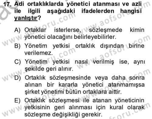 Ticaret Hukuku Dersi 2013 - 2014 Yılı (Vize) Ara Sınav Soruları 17. Soru