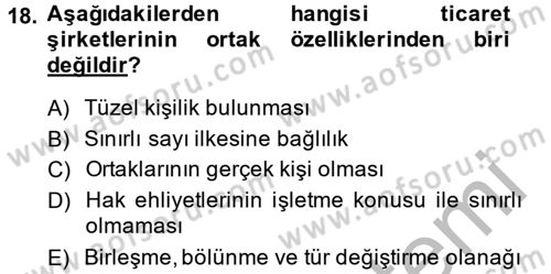 Ticaret Hukuku Dersi 2013 - 2014 Yılı (Vize) Ara Sınav Soruları 18. Soru