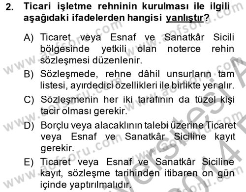 Ticaret Hukuku Dersi 2013 - 2014 Yılı (Vize) Ara Sınav Soruları 2. Soru