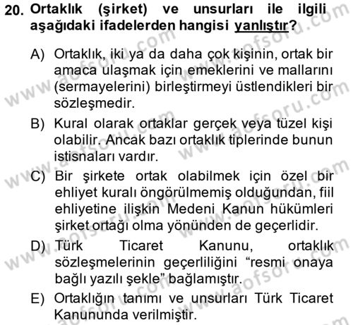 Ticaret Hukuku Dersi 2013 - 2014 Yılı (Vize) Ara Sınav Soruları 20. Soru