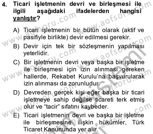 Ticaret Hukuku Dersi 2013 - 2014 Yılı (Vize) Ara Sınav Soruları 4. Soru
