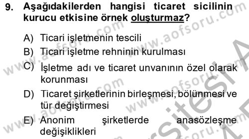 Ticaret Hukuku Dersi 2013 - 2014 Yılı (Vize) Ara Sınav Soruları 9. Soru