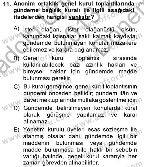 Ticaret Hukuku Dersi 2013 - 2014 Yılı (Final) Dönem Sonu Sınav Soruları 11. Soru