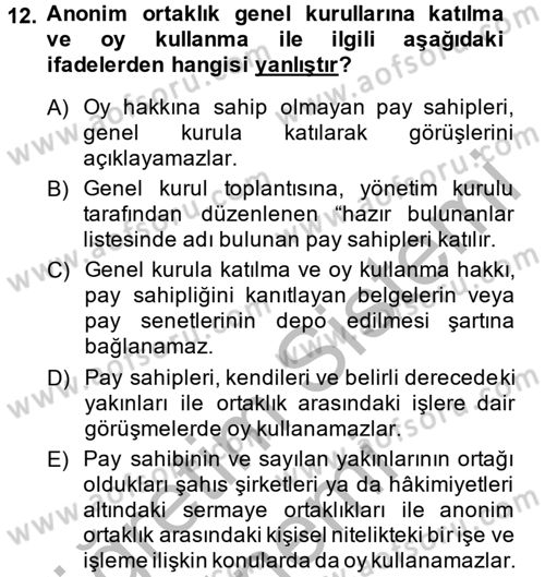 Ticaret Hukuku Dersi 2013 - 2014 Yılı (Final) Dönem Sonu Sınav Soruları 12. Soru