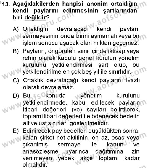 Ticaret Hukuku Dersi 2013 - 2014 Yılı (Final) Dönem Sonu Sınav Soruları 13. Soru