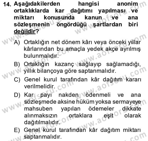 Ticaret Hukuku Dersi 2013 - 2014 Yılı (Final) Dönem Sonu Sınav Soruları 14. Soru